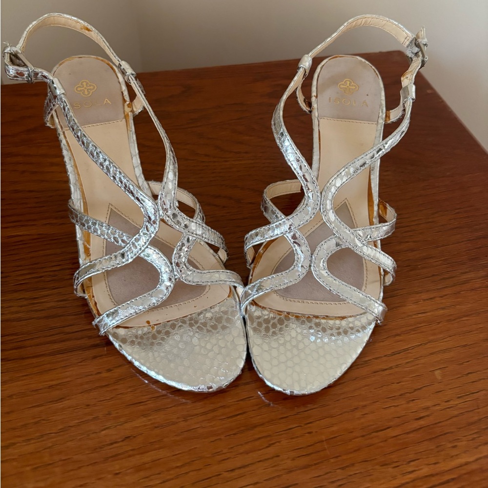 ISOLA Silver Wedge Sandals, size 9